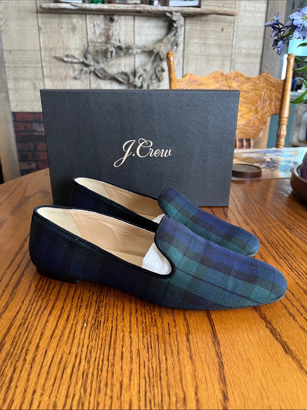 J. Crew Womens Blackwatch Tartan Smoking Slippers